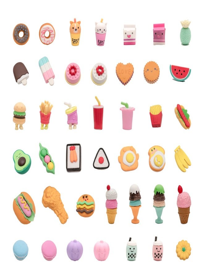 CLOCK KING 42Pcs 3D Food Erasers for Kids, All are Food Styles, Random Desktop Pets Toys Gifts, Mini Puzzle Classroom Rewards, Kids Party Favors Back to School Supplies - Image 1